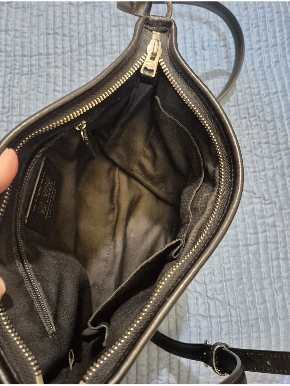 Coach Signature Monogram Crossbody Bag Brown Black Zip